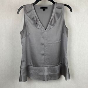 Banana Republic Sleeveless Blouse Top Shirt Sz XS Ruffle V-Neck Silver Gray